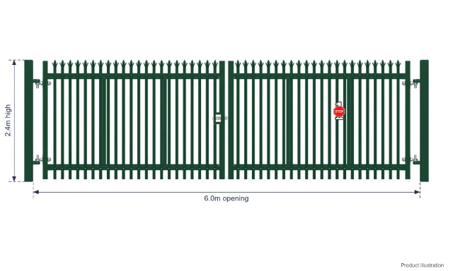 2.4m x 6.0m Steel Palisade Double Gate - Galvanised & PPC Green RAL 6005