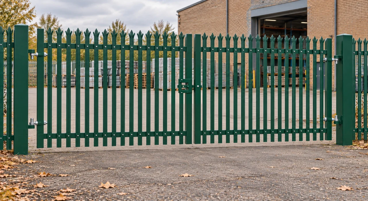 1.8m x 5.0m Steel Palisade Double Gate - Galvanised & PPC Green RAL 6005