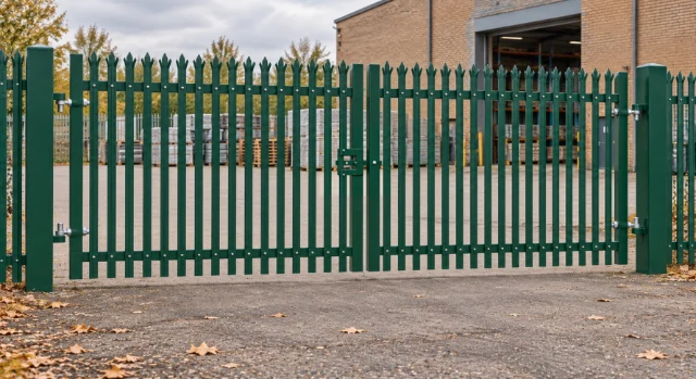 1.8m x 5.0m Steel Palisade Double Gate - Galvanised & PPC Green RAL 6005