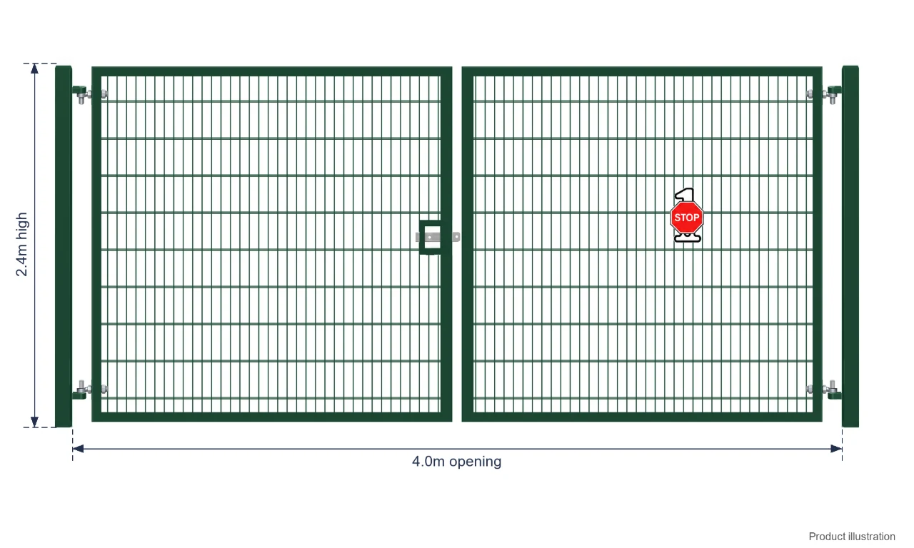 2.4m x 4.0m Steel Mesh Double Gate - Galvanised & PPC Green RAL 6005