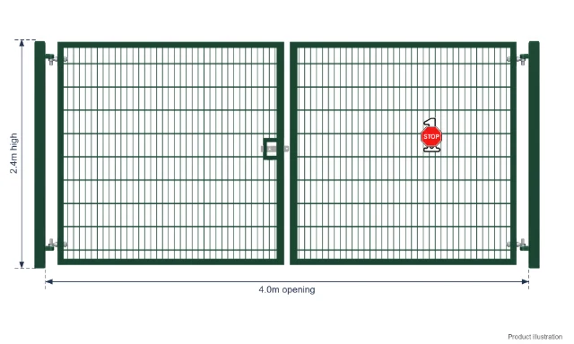 2.4m x 4.0m Steel Mesh Double Gate - Galvanised & PPC Green RAL 6005