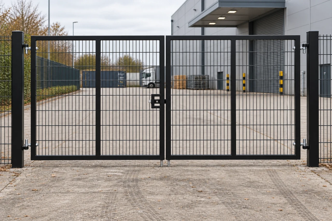 2.4m x 5.0m Steel Mesh Double Gate - Galvanised & PPC Black RAL 9005