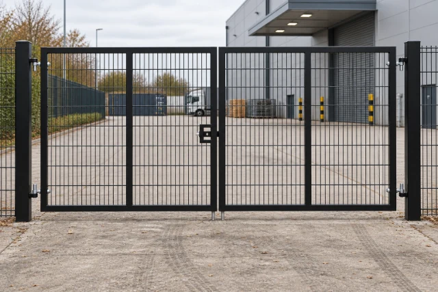 2.4m x 5.0m Steel Mesh Double Gate - Galvanised & PPC Black RAL 9005