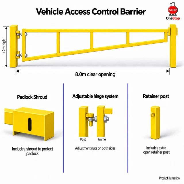 Vehicle Access Control Barrier 8.0m x 1.2m High - Galvanised & PPC