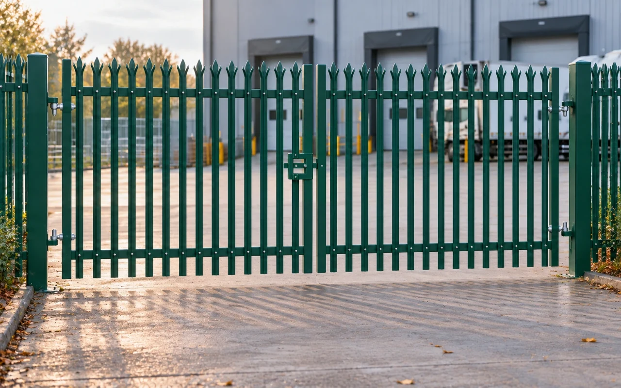1.8m x 4.0m Steel Palisade Double Gate - Galvanised & PPC Green RAL 6005