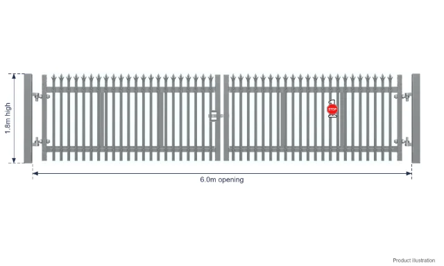 1.8m x 6.0m Steel Palisade Double Gate - Galvanised