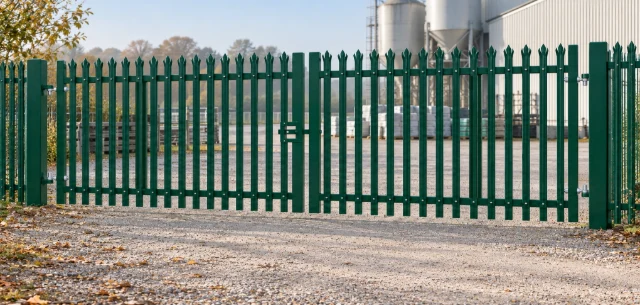 2.0m x 6.0m Steel Palisade Double Gate - Galvanised & PPC Green RAL 6005