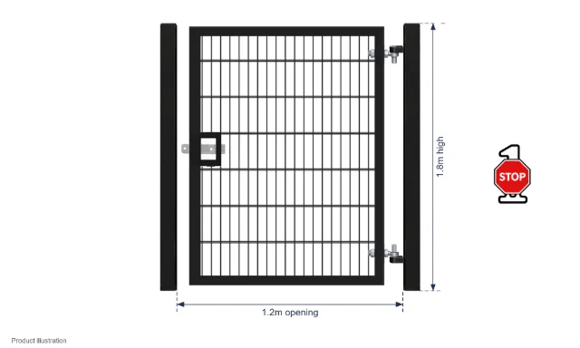 1.8m x 1.2m Steel Mesh Single Gate - Galvanised & PPC Black RAL 9005