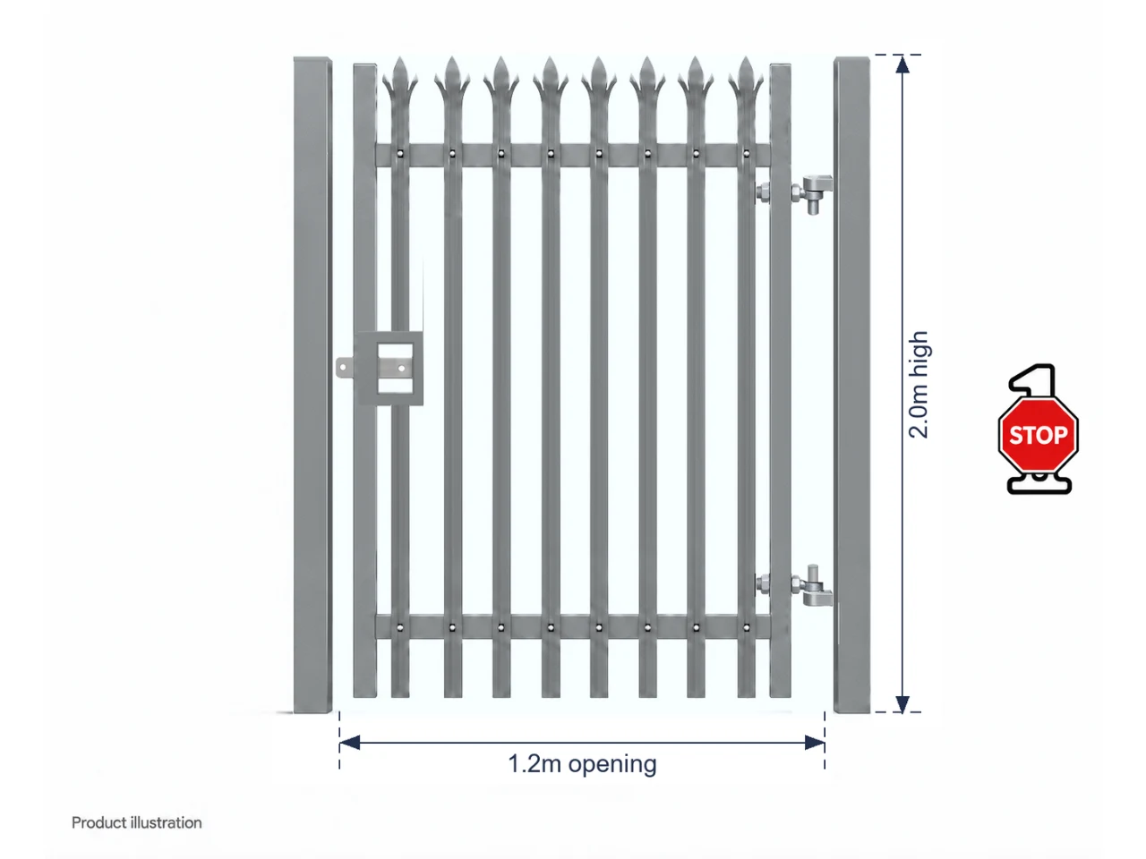 Single Slab Gate 2.0m x 1.2m Steel Palisade Single Gate - Galvanised | One Stop Fencing