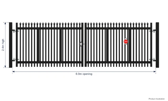 2.4m x 6.0m Steel Palisade Double Gate - Galvanised & PPC Black RAL 9005