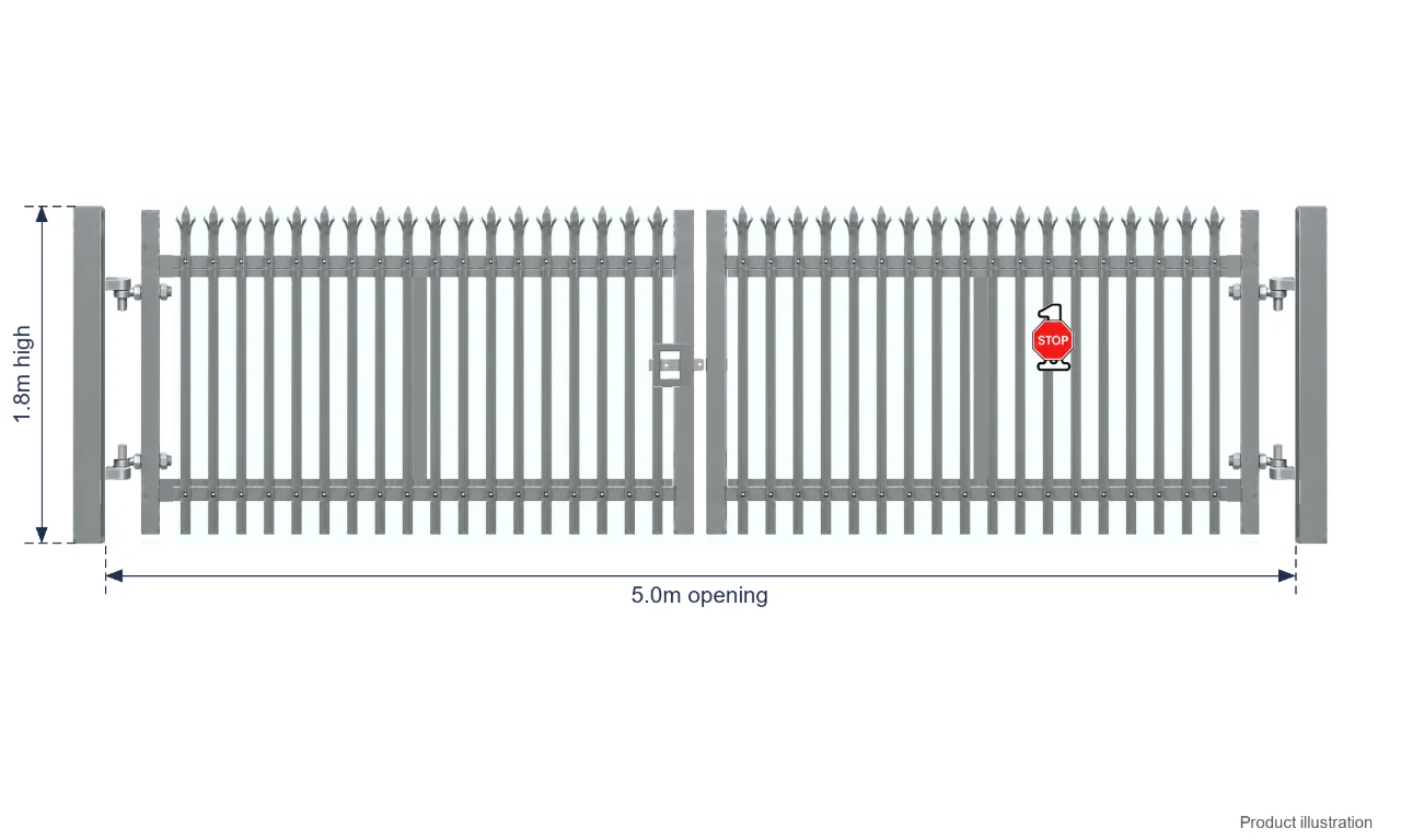 1.8m x 5.0m Steel Palisade Double Gate - Galvanised