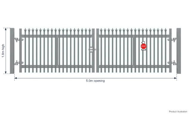 1.8m x 5.0m Steel Palisade Double Gate - Galvanised