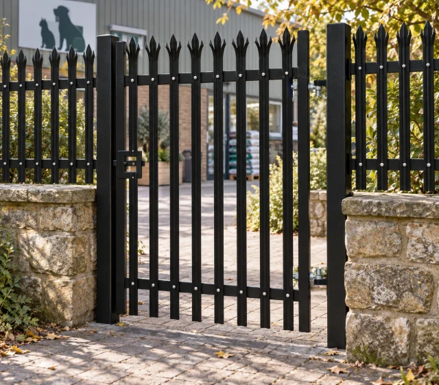 1.8m x 1.2m Steel Palisade Single Gate - Galvanised & PPC Black RAL 9005
