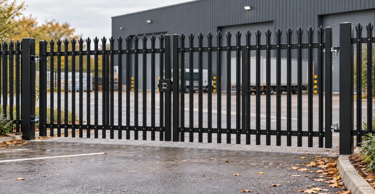1.8m x 5.0m Steel Palisade Double Gate - Galvanised & PPC Black RAL 9005