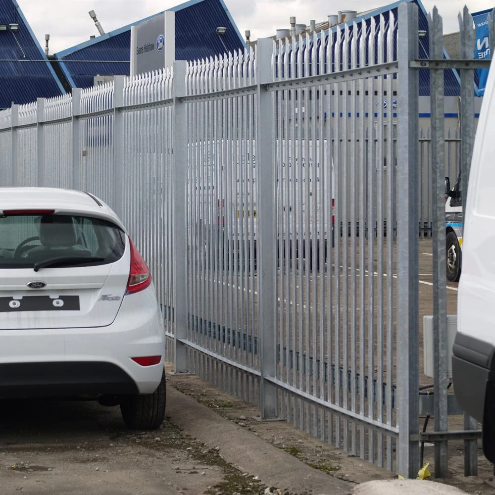 Traditional Heavy W-Profile Palisade - 5.5m Run / 2 Sections, 1.2m High, Bolt-Down - Galvanised - Rounded & Notched Tops