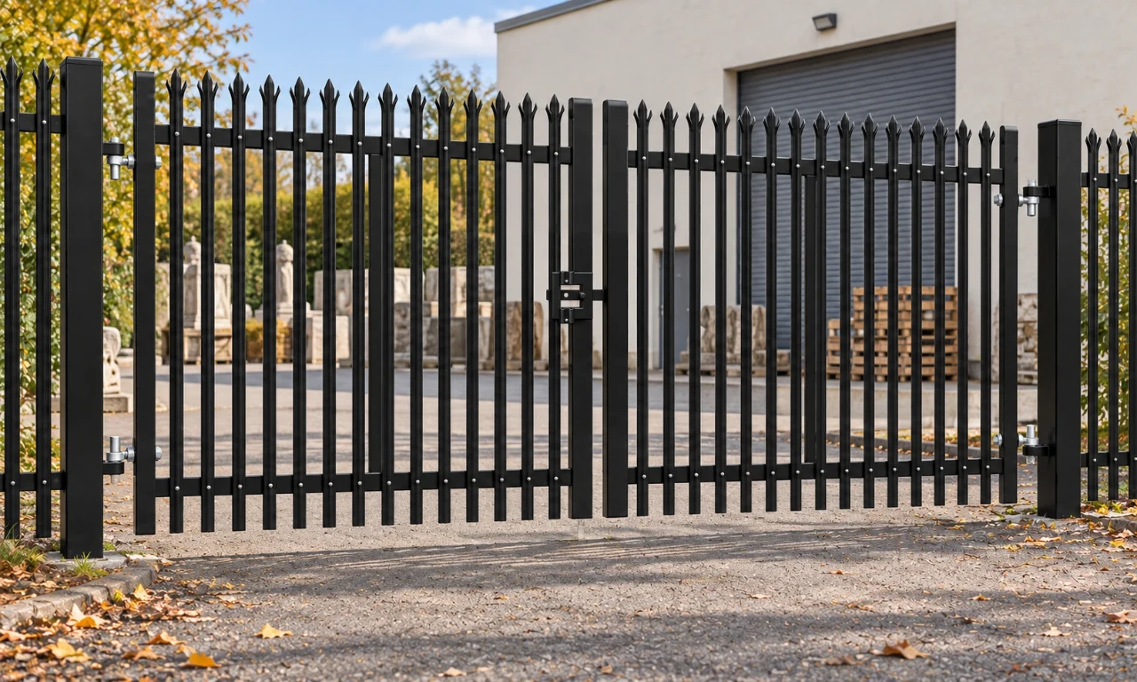 2.4m x 5.0m Steel Palisade Double Gate - Galvanised & PPC Black RAL 9005