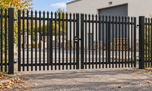 2.4m x 5.0m Steel Palisade Double Gate - Galvanised & PPC Black RAL 9005