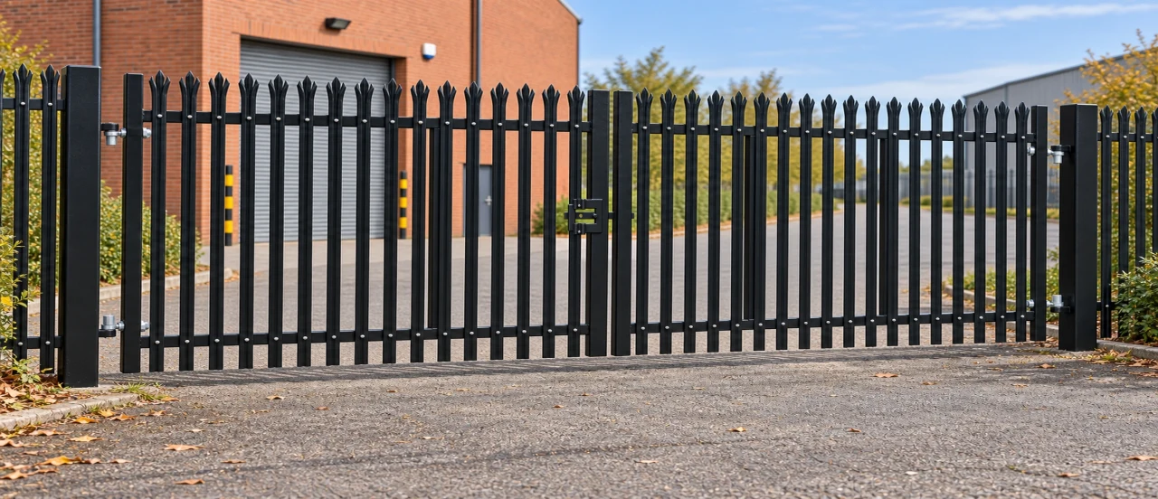 2.0m x 6.0m Steel Palisade Double Gate - Galvanised & PPC Black RAL 9005