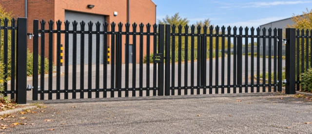 2.0m x 6.0m Steel Palisade Double Gate - Galvanised & PPC Black RAL 9005