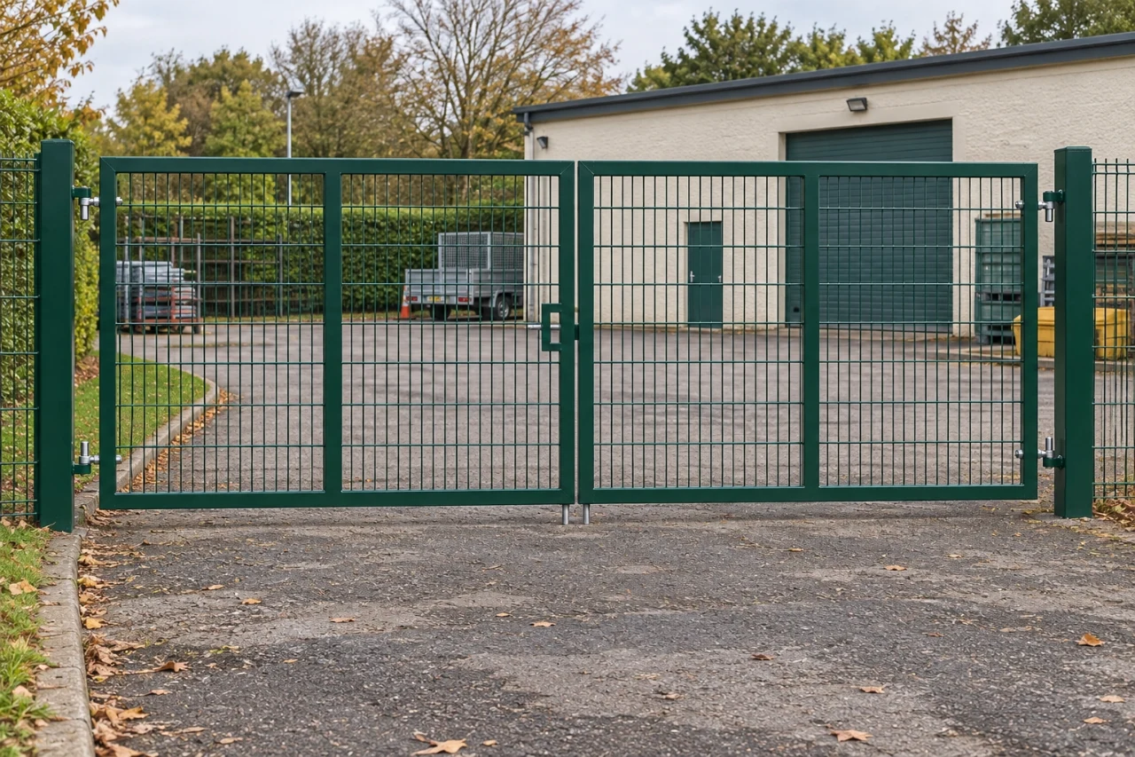 Fense Protection 1.8m x 5.0m Steel Mesh Double Gate - Galvanised & PPC Green RAL 6005 ...