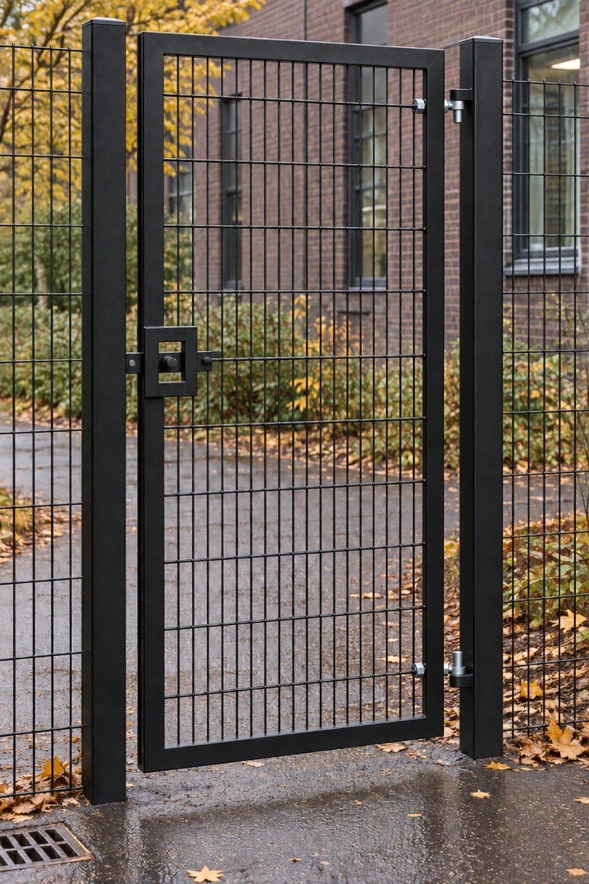 2.4m x 1.2m Steel Mesh Single Gate - Galvanised & PPC Black RAL 9005