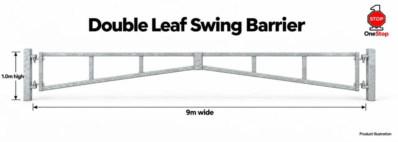 Double Leaf Swing Barrier 9.0m x 1.0m High - Galvanised