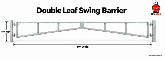 Double Leaf Swing Barrier 9.0m x 1.0m High - Galvanised