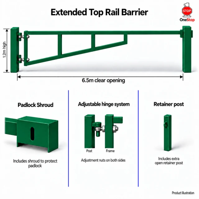 Extended Top Rail Barrier 6.5m x 1.2m High - Galvanised & PPC