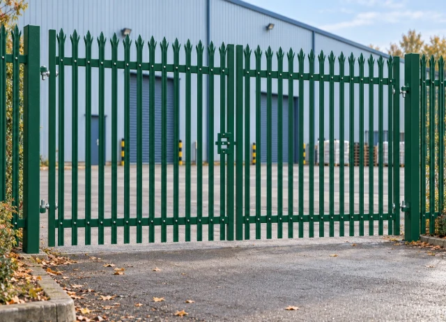2.4m x 4.0m Steel Palisade Double Gate - Galvanised & PPC Green RAL 6005