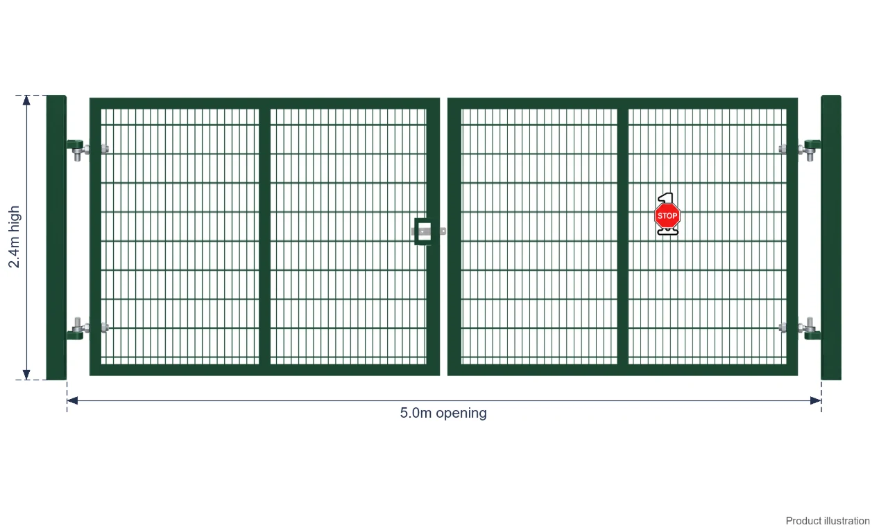 2.4m x 5.0m Steel Mesh Double Gate - Galvanised & PPC Green RAL 6005