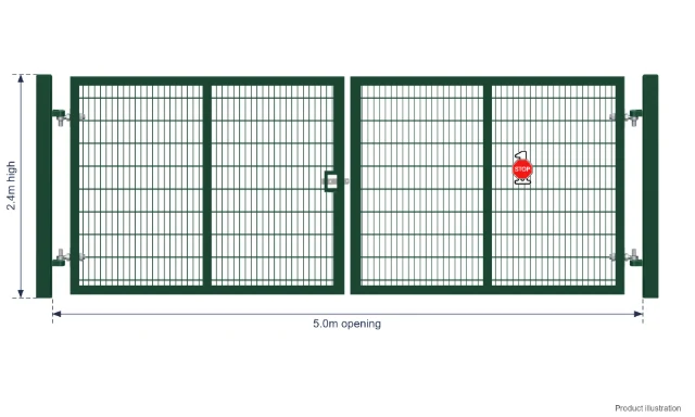 2.4m x 5.0m Steel Mesh Double Gate - Galvanised & PPC Green RAL 6005