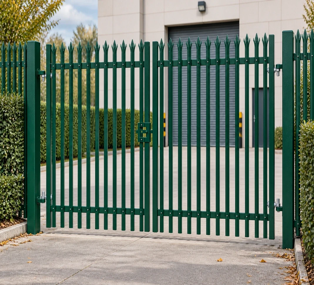 2.4m x 3.0m Steel Palisade Double Gate - Galvanised & PPC Green RAL 6005