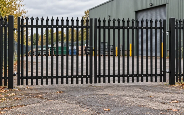 2.0m x 4.0m Steel Palisade Double Gate - Galvanised & PPC Black RAL 9005