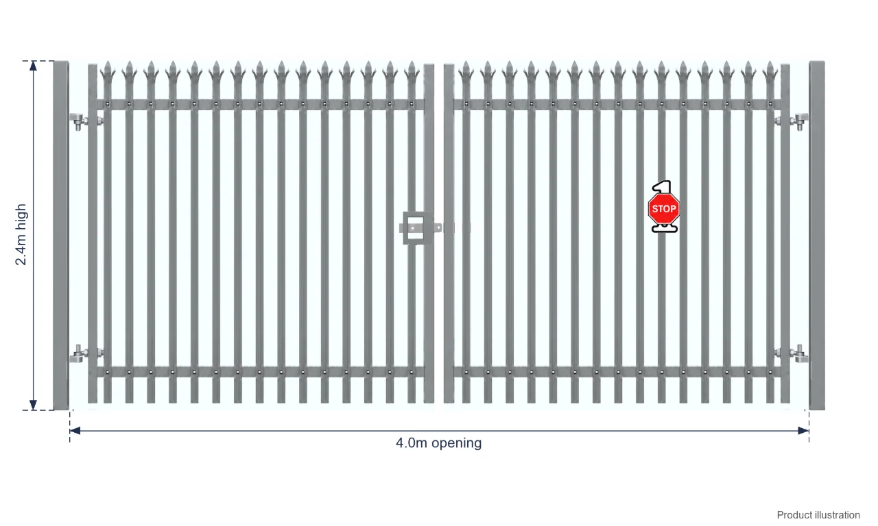 2.4m x 4.0m Steel Palisade Double Gate - Galvanised