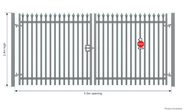 2.4m x 4.0m Steel Palisade Double Gate - Galvanised