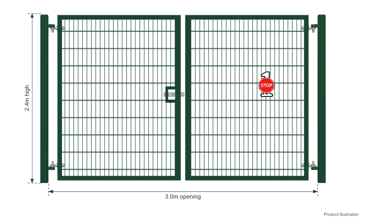 2.4m x 3.0m Steel Mesh Double Gate - Galvanised & PPC Green RAL 6005