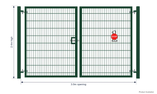 2.4m x 3.0m Steel Mesh Double Gate - Galvanised & PPC Green RAL 6005