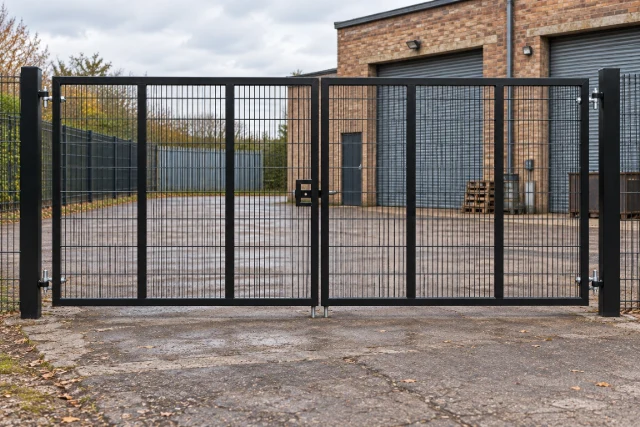2.4m x 6.0m Steel Mesh Double Gate - Galvanised & PPC Black RAL 9005
