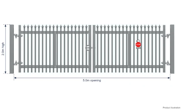2.0m x 5.0m Steel Palisade Double Gate - Galvanised