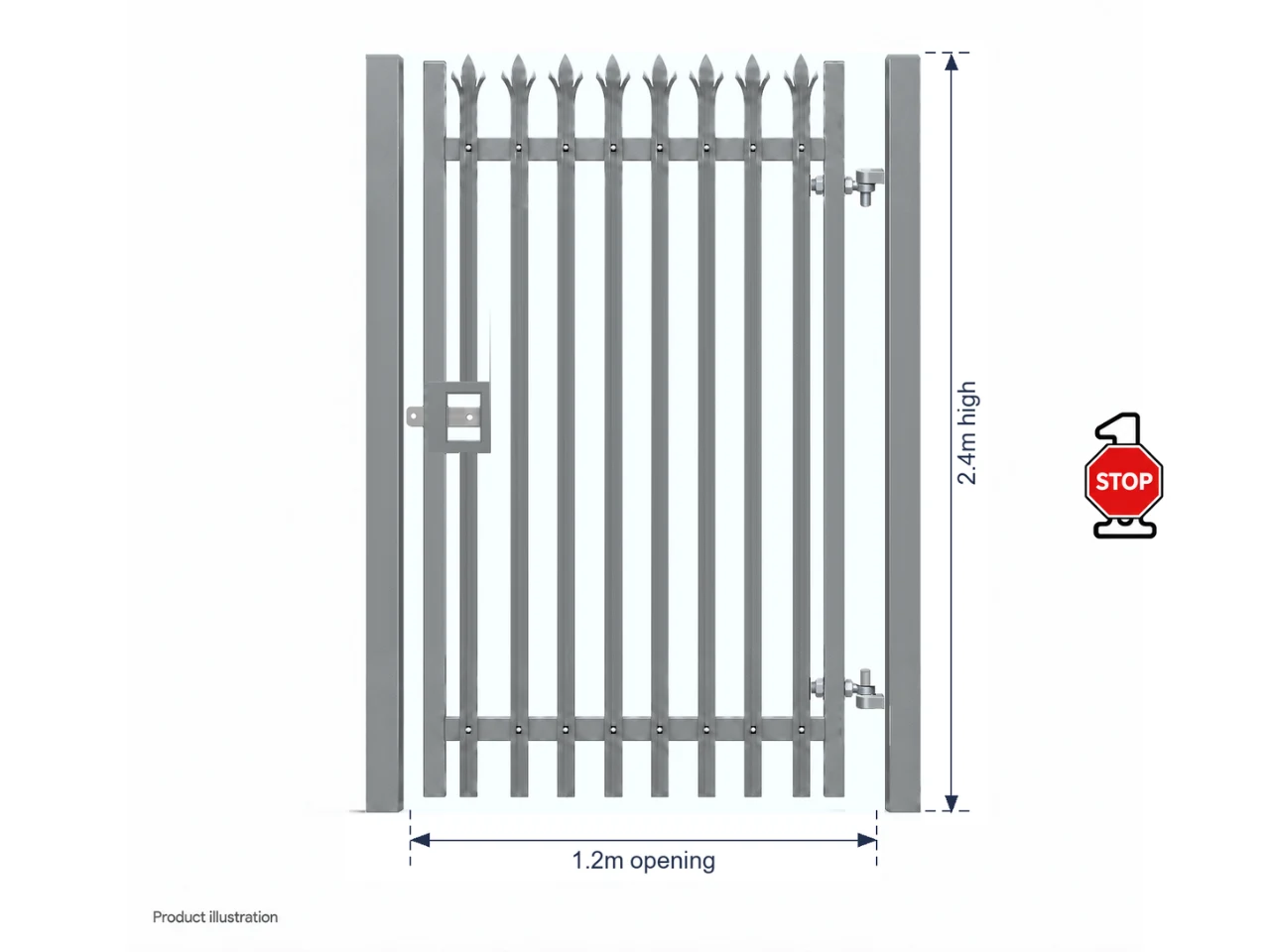 2.4m x 1.2m Steel Palisade Single Gate - Galvanised