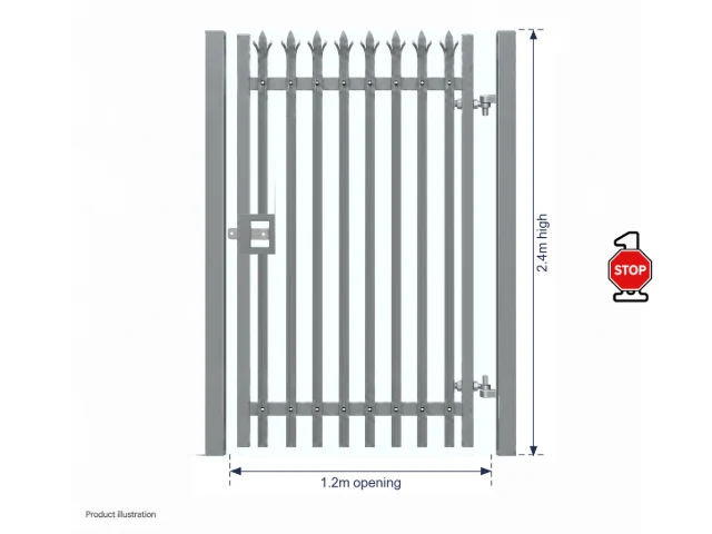 2.4m x 1.2m Steel Palisade Single Gate - Galvanised