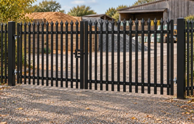 1.8m x 4.0m Steel Palisade Double Gate - Galvanised & PPC Black RAL 9005
