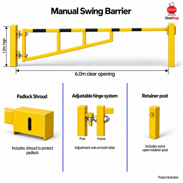 Manual Swing Barrier 6.0m x 1.2m High - Galvanised & PPC