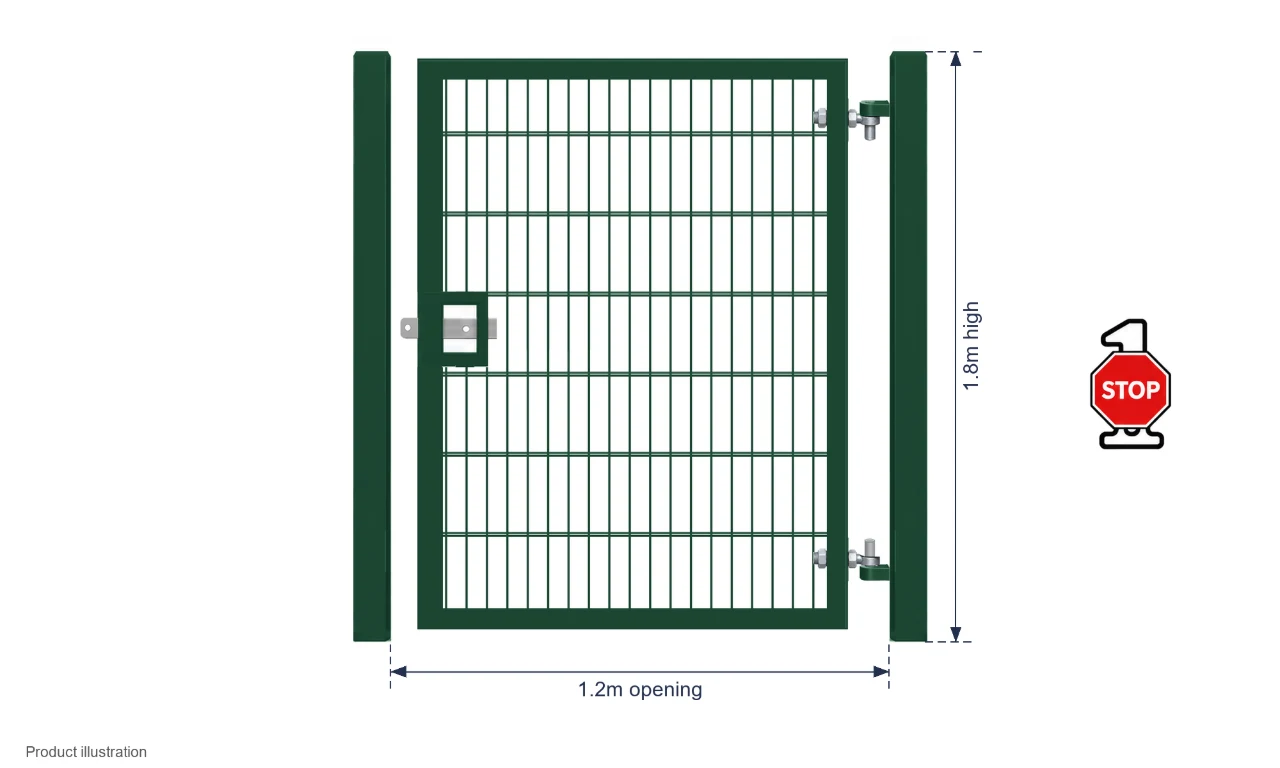 1.8m x 1.2m Steel Mesh Single Gate - Galvanised & PPC Green RAL 6005
