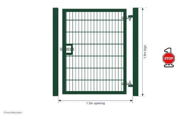 1.8m x 1.2m Steel Mesh Single Gate - Galvanised & PPC Green RAL 6005