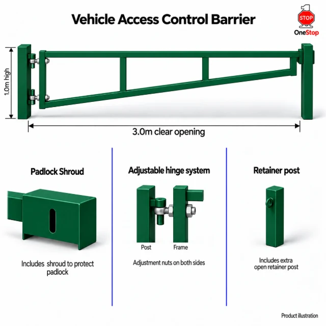 Vehicle Access Control Barrier 3.0m x 1.0m High - Galvanised & PPC