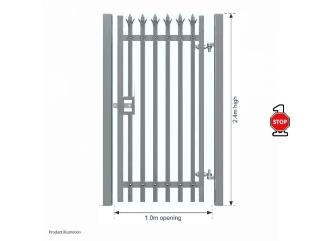 2.4m x 1.0m Steel Palisade Single Gate - Galvanised