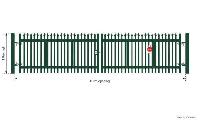 1.8m x 6.0m Steel Palisade Double Gate - Galvanised & PPC Green RAL 6005
