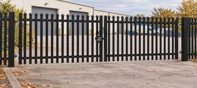 1.8m x 6.0m Steel Palisade Double Gate - Galvanised & PPC Black RAL 9005