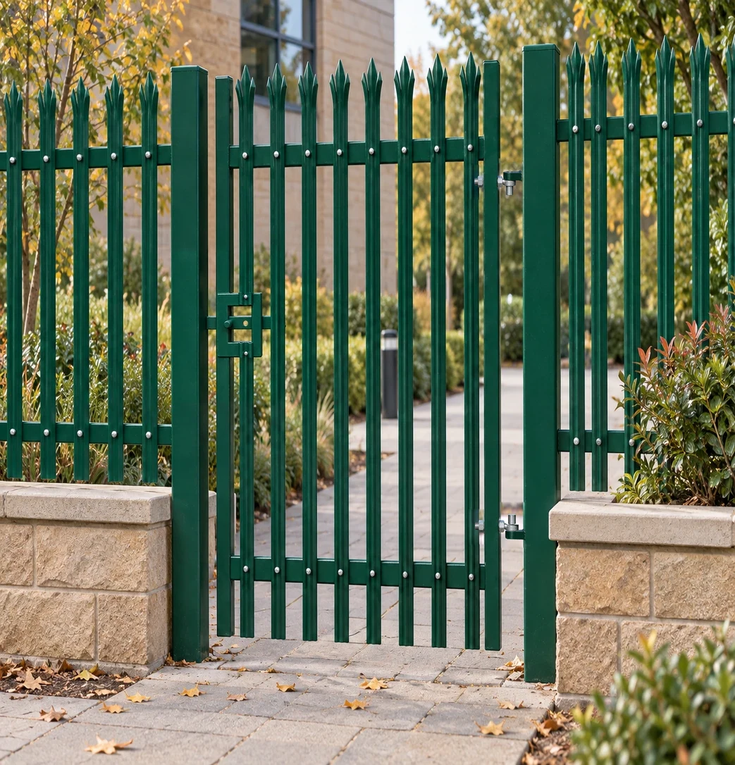 2.0m x 1.0m Steel Palisade Single Gate - Galvanised & PPC Green RAL 6005